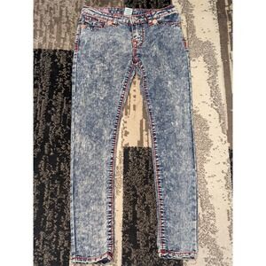 Vintage Y2K True Religion Stella Super T Jeans Womens 31 Acid Wash Red Stitch